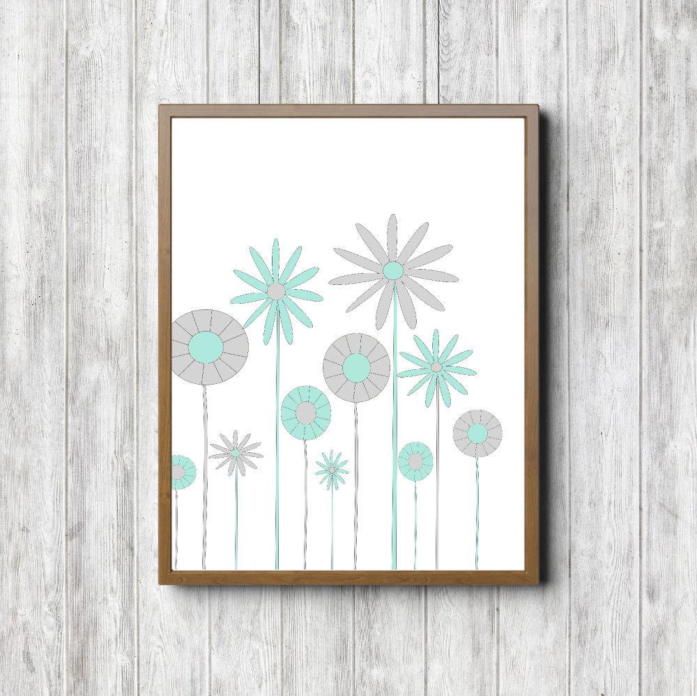 Mint & Gray Minimalist Flowers Printable