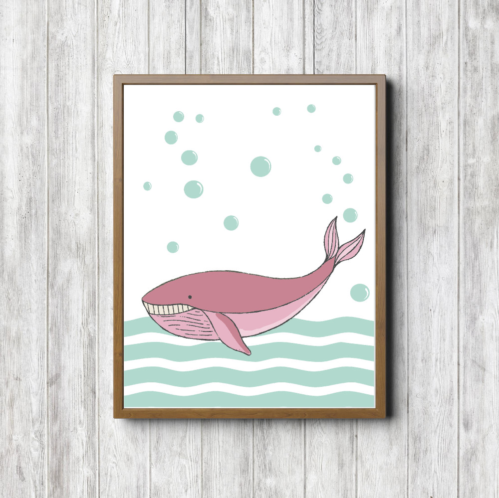 Mint & Pink Whale Nursery Printable
