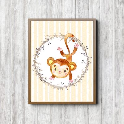 Watercolor Hanging Monkey Nursery Printable