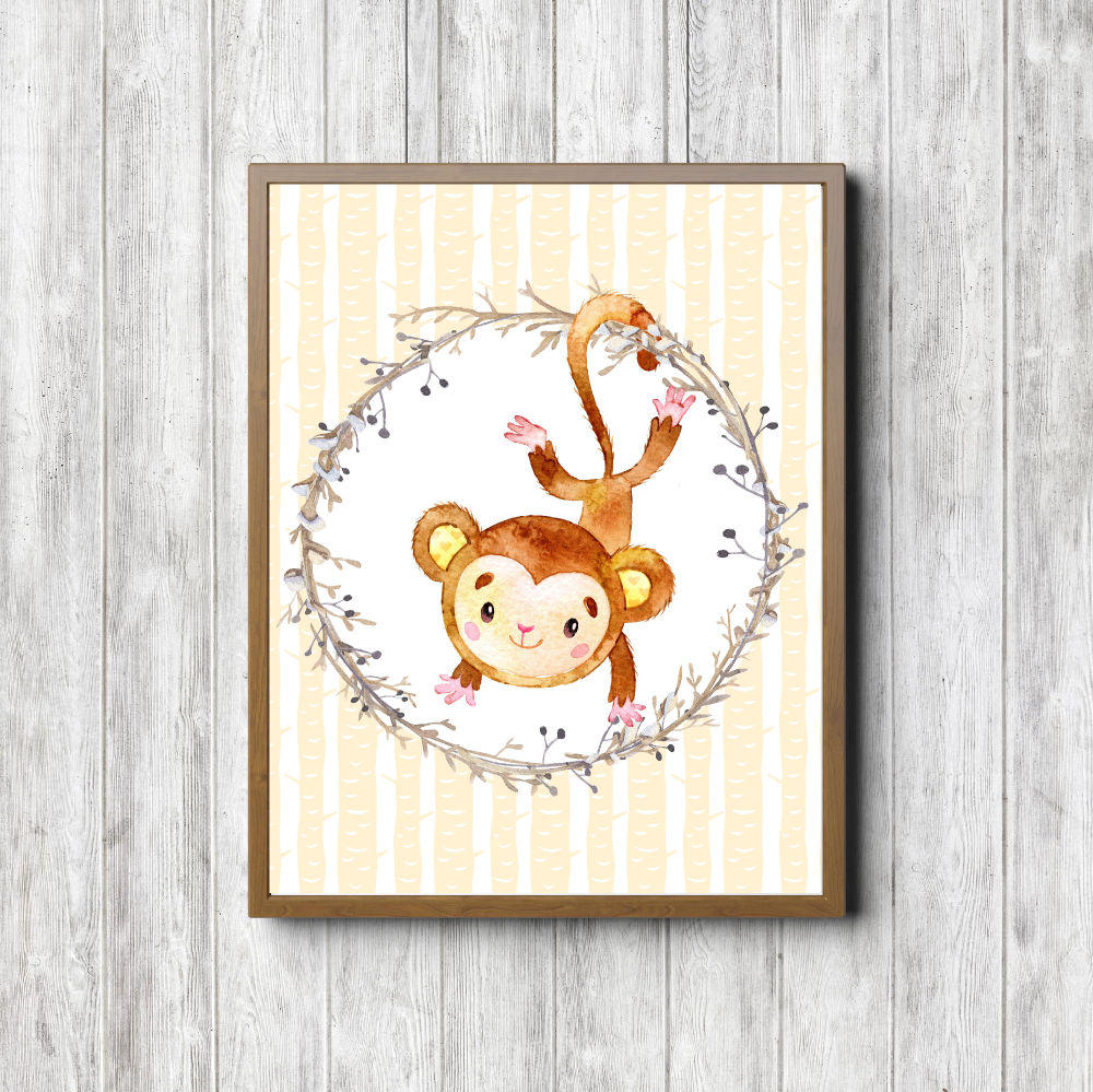 Watercolor Hanging Monkey Nursery Printable