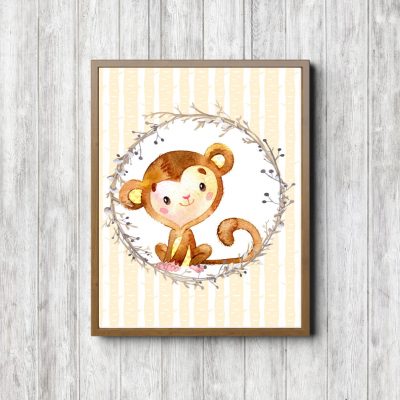 Watercolor Sitting Monkey Nursery Printable