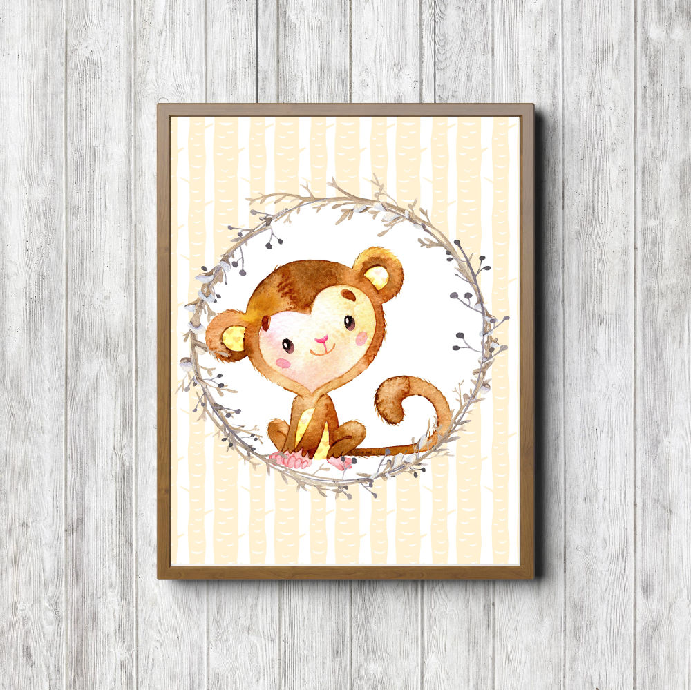 Watercolor Sitting Monkey Nursery Printable