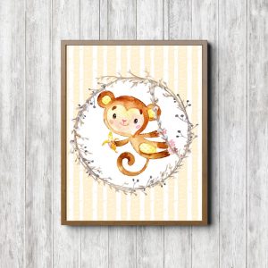 Watercolor Swinging Monkey Nursery Printable