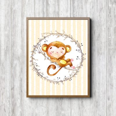 Watercolor Sleeping Monkey Nursery Printable