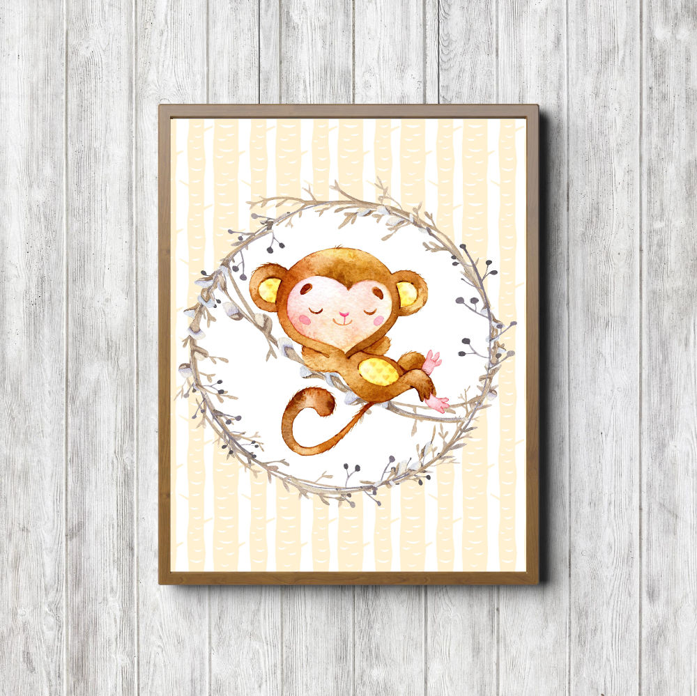 Watercolor Sleeping Monkey Nursery Printable