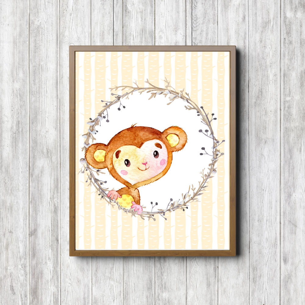 Watercolor Peeping Monkey Nursery Printable