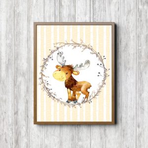 Watercolor Cute Moose Nursery Printable