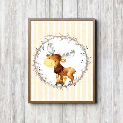 Watercolor Cute Moose Nursery Printable