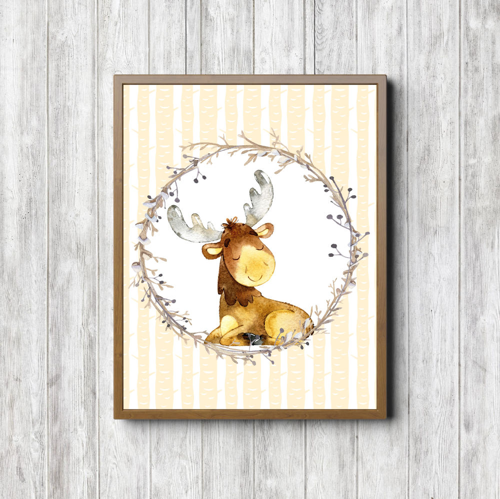 Watercolor Sleeping Moose Nursery Printable