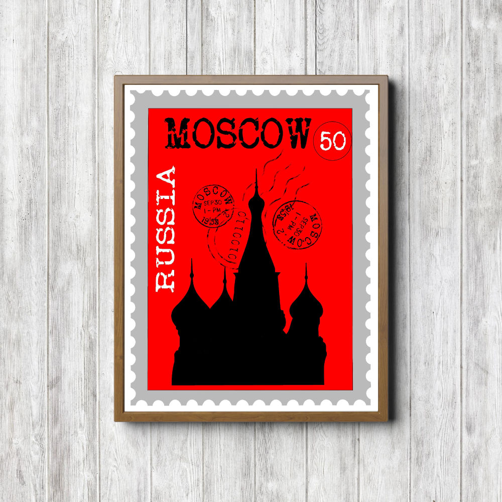 Red Moscow Printable Postage Stamp