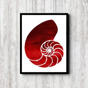 Red Watercolor Nautilus Shell Printable