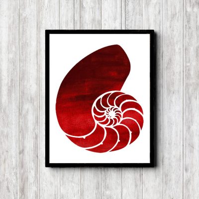 Red Watercolor Nautilus Shell Printable