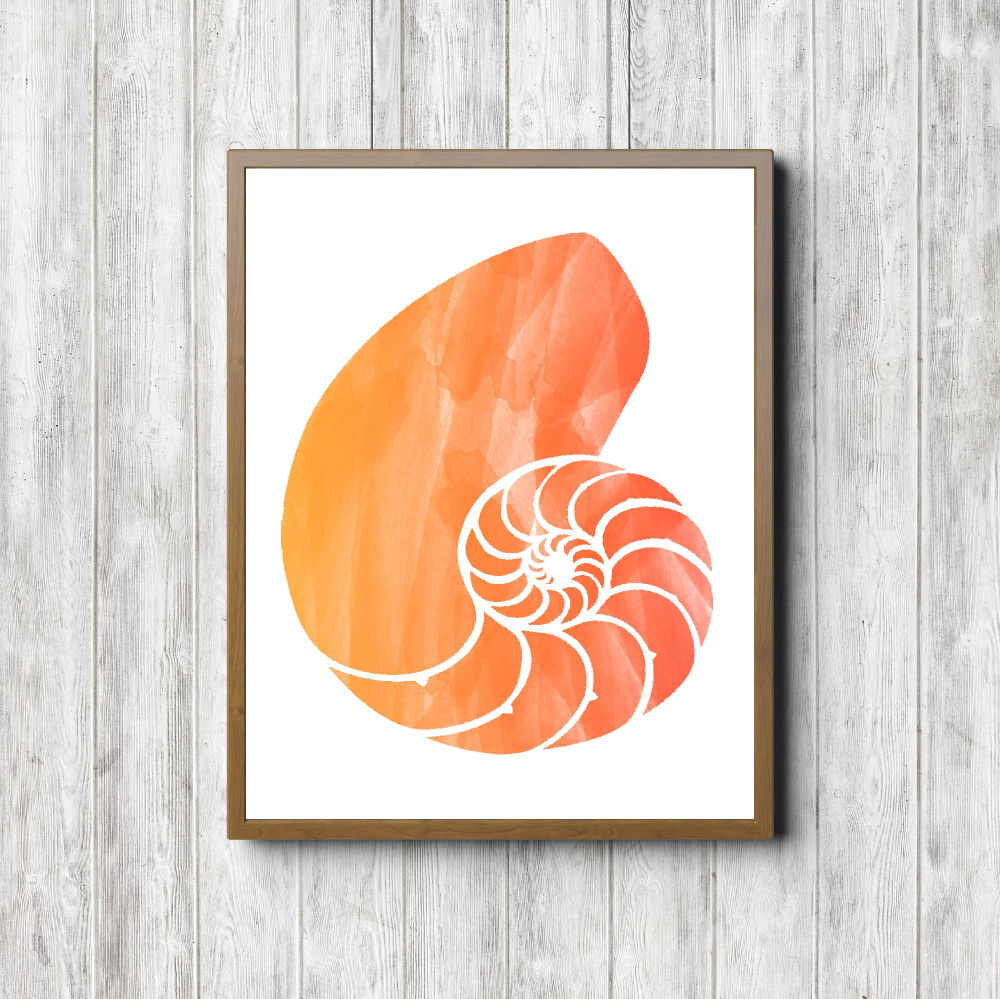 Orange Watercolor Nautilus Shell Printable