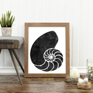 Black Watercolor Nautilus Shell Printable