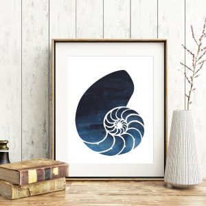 Navy Watercolor Nautilus Shell Printable