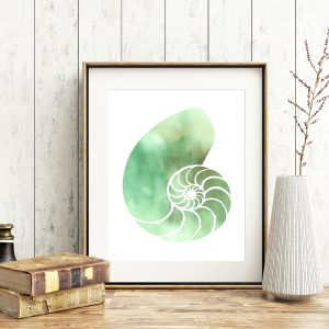 Green Watercolor Nautilus Shell Printable