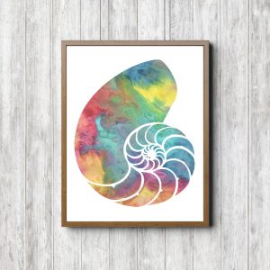 Rainbow Watercolor Nautilus Shell Printable
