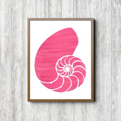 Pink Watercolor Nautilus Shell Printable