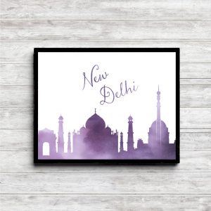 Purple Watercolor New Delhi Skyline