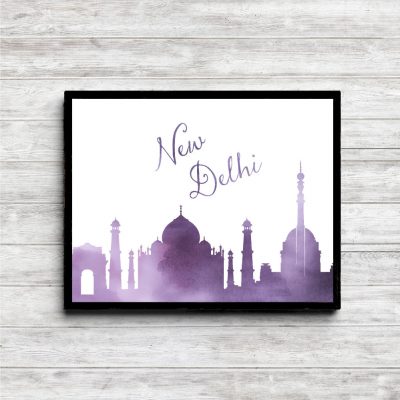 Purple Watercolor New Delhi Skyline