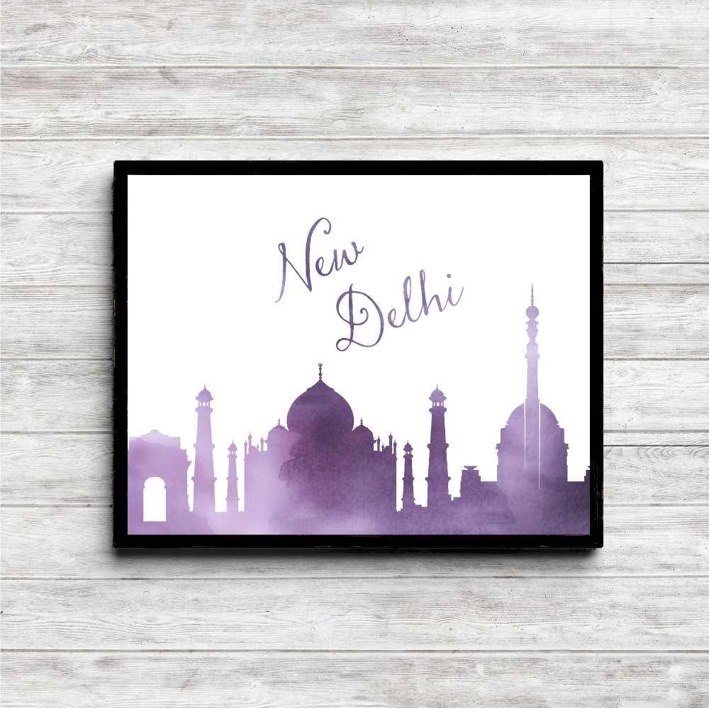 Purple Watercolor New Delhi Skyline Printable