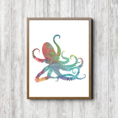 Multicolored Watercolor Octopus Printable