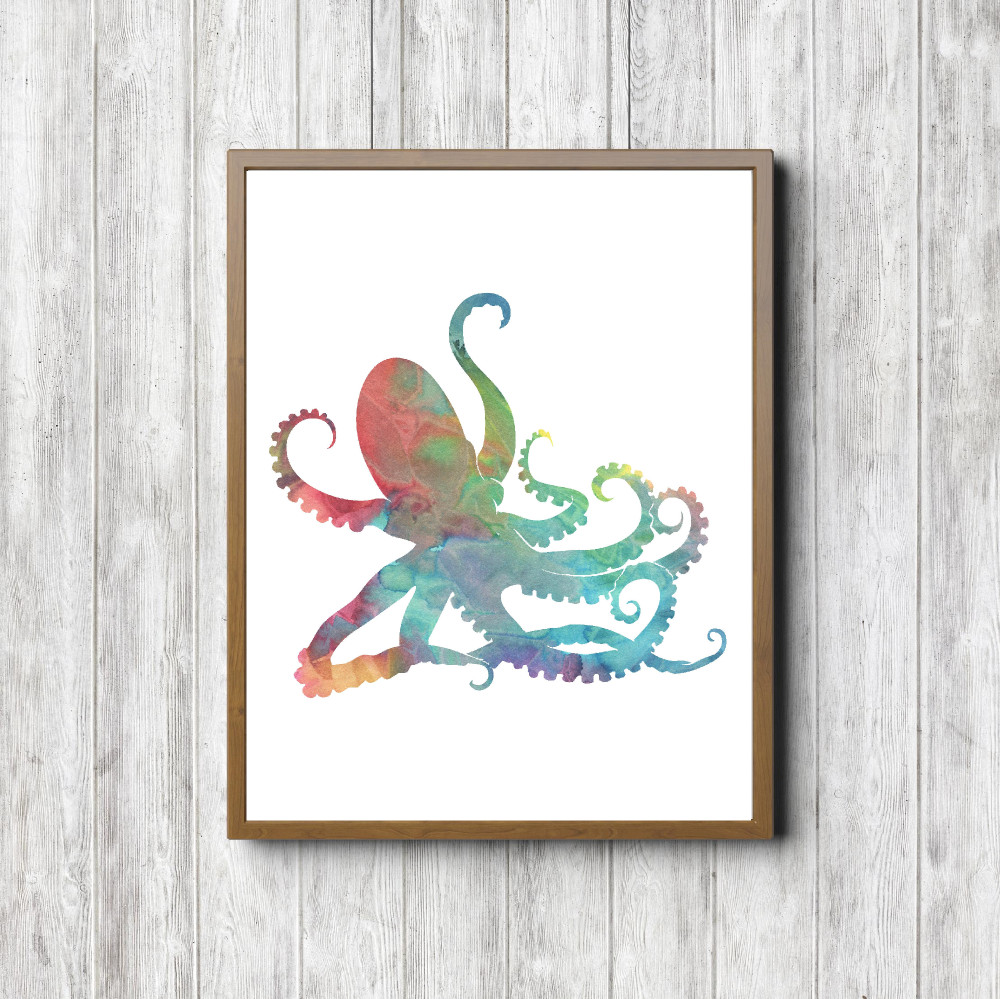 Multicolored Watercolor Octopus Printable
