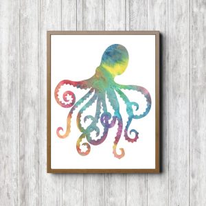 Rainbow Watercolor Octopus Printable