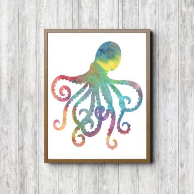 Rainbow Watercolor Octopus Printable