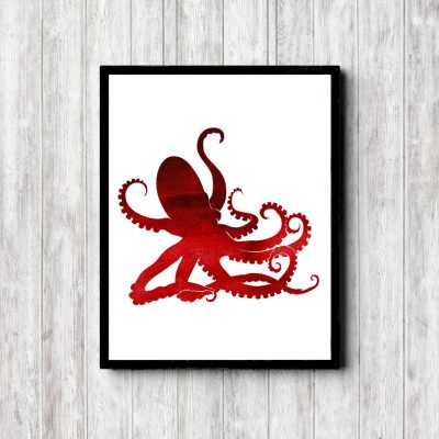 Red Watercolor Octopus Printable
