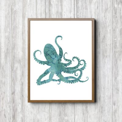 Teal Watercolor Octopus Printable