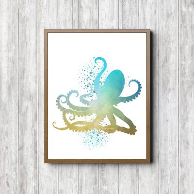 Yellow & Turquoise Watercolor Octopus Printable