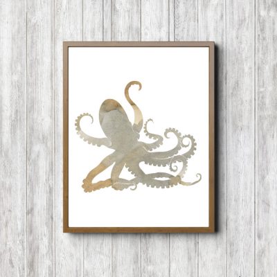 Beige Watercolor Octopus Printable