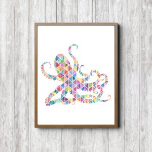 Geometric Watercolor Octopus Printable