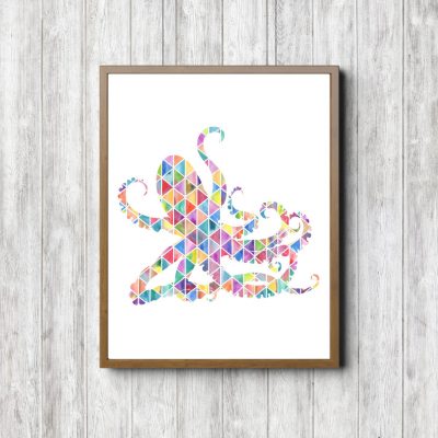 Geometric Watercolor Octopus Printable
