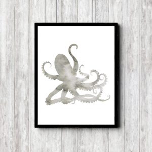 Gray Watercolor Octopus Printable
