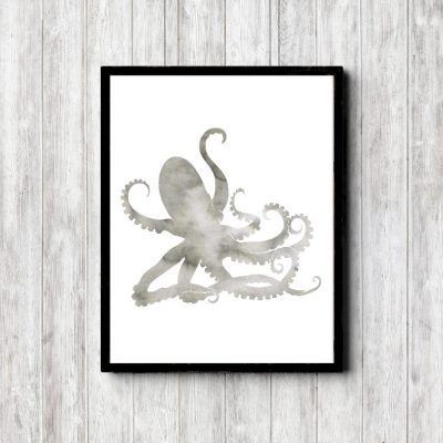 Gray Watercolor Octopus Printable