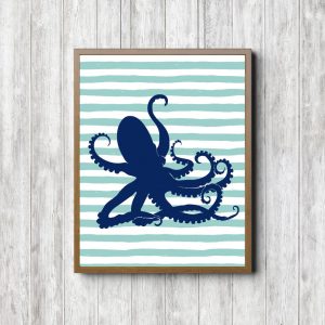 Navy Octopus Mint Stripes Printable