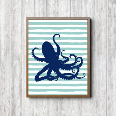 Navy Octopus Mint Stripes Printable