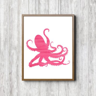 Pink Watercolor Octopus Printable