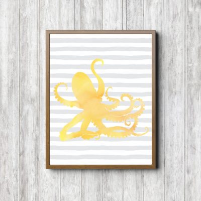 Yellow & Gray Nautical Octopus Printable