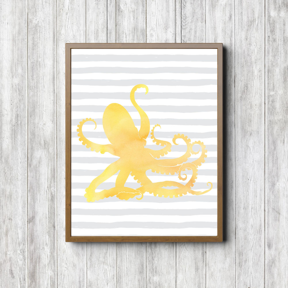 Yellow & Gray Nautical Octopus Printable