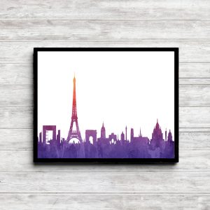 Purple Watercolor Paris Skyline Printable
