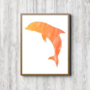 Orange Watercolor Dolphin Printable