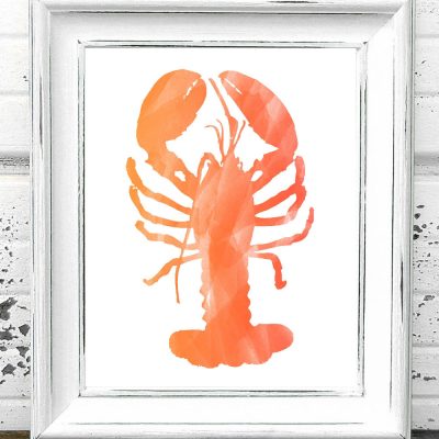 Orange Watercolor Lobster Printable