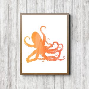 Orange Watercolor Octopus Printable