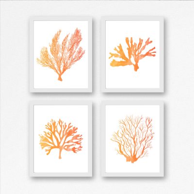 4 Orange Watercolor Seaweed Printables
