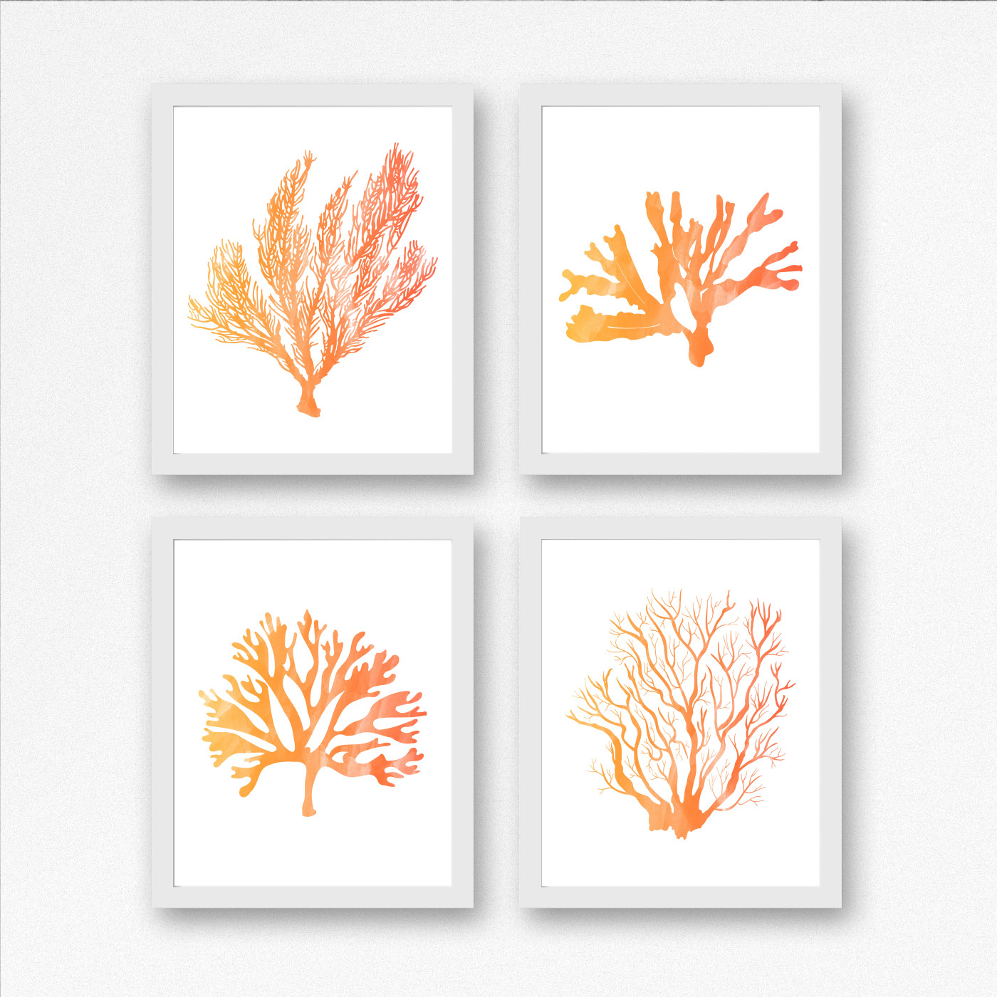 4 Orange Watercolor Seaweed Printables