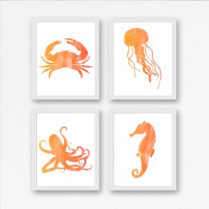 4 Orange Watercolor Nautical Printables