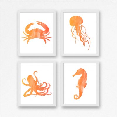 4 Orange Watercolor Nautical Printables
